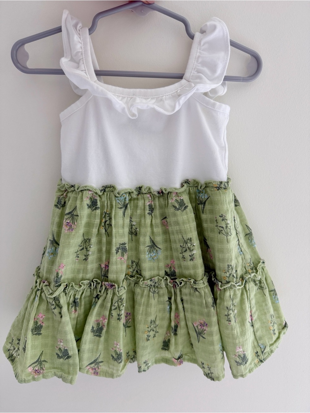 Janie and Jack White and Sage Green Floral Tiered Dress